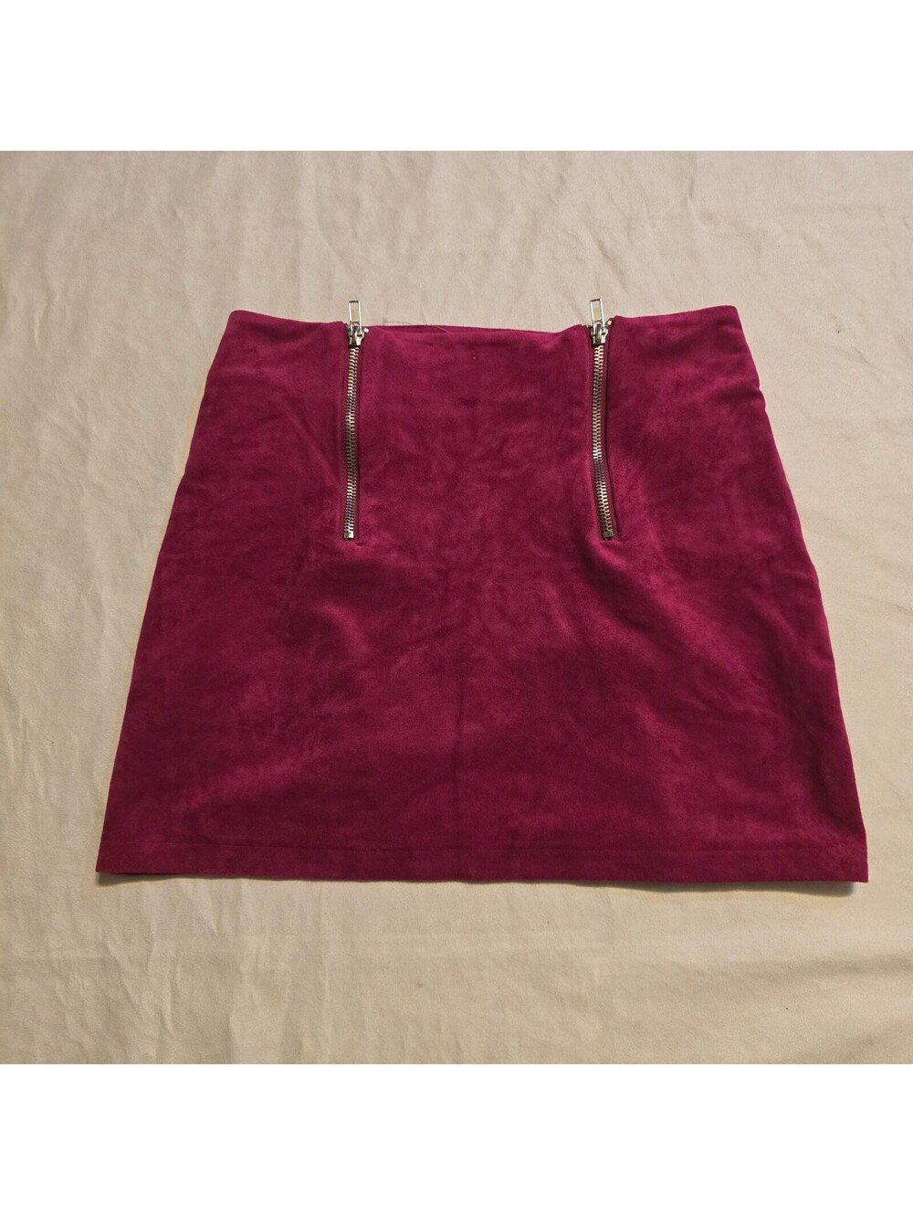 Forever 21 Burgundy Suede Mini Skirt with Front Zippers